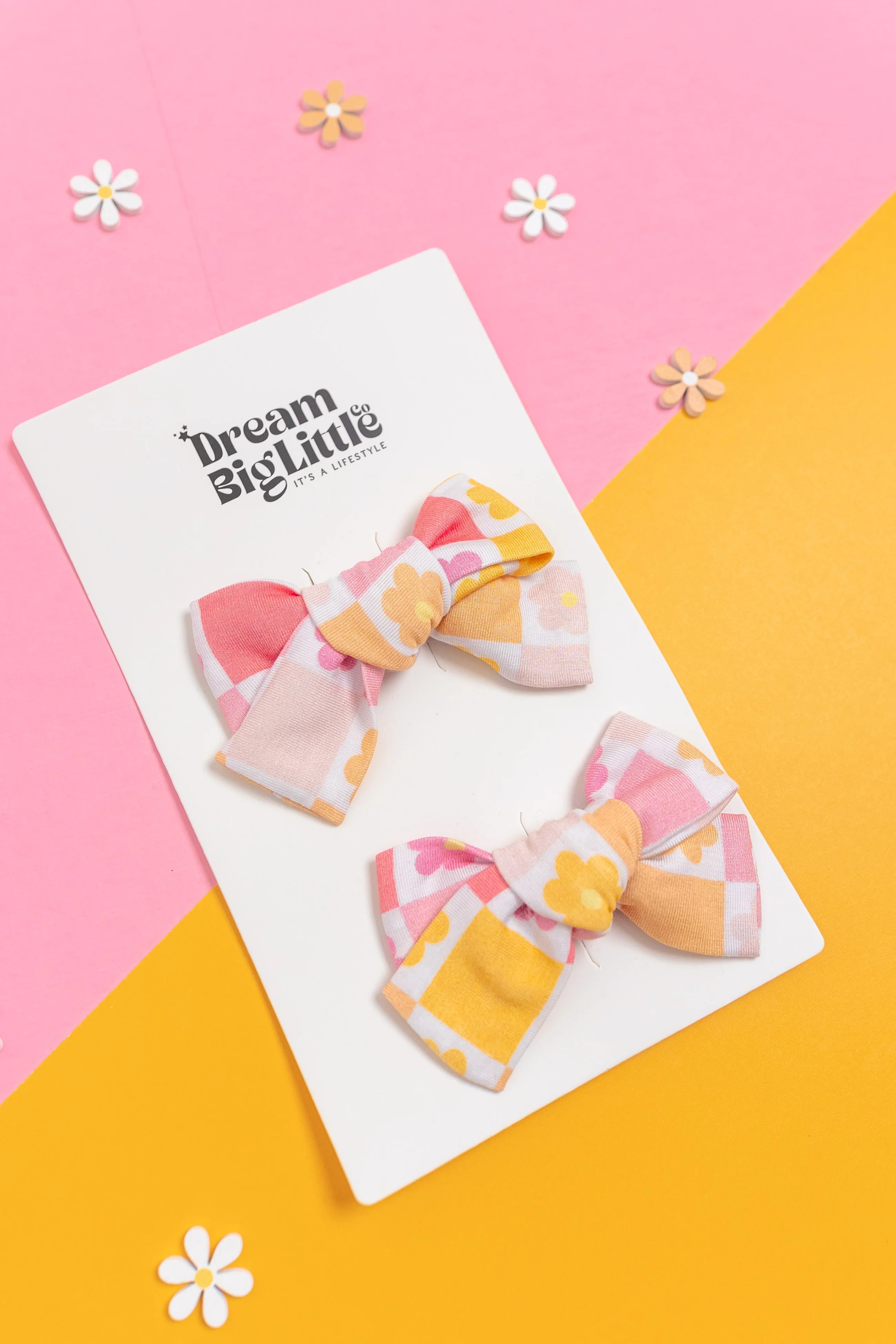 SUMMER SUNSET CHECKERS DREAM BOW HAIR CLIPS | Dream Big Little Co.