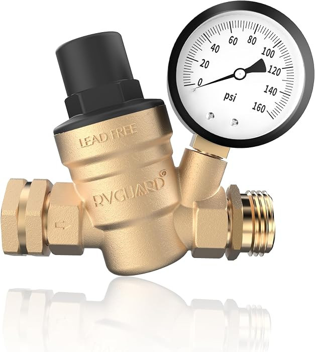 RVGUARD RV Water Pressure Regulator Valve, Brass Lead-Free Adjustable Water Pressure Reducer with... | Amazon (US)
