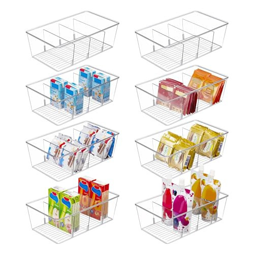 Vtopmart 8 Pack Food Storage Organizer Bins, Clear Plastic Bins for Pantry, Kitchen, Fridge, Cabinet Organization and Storage, 4 Compartment Holder Packets, Snacks, Pouches, Spice Packets | Amazon (US)