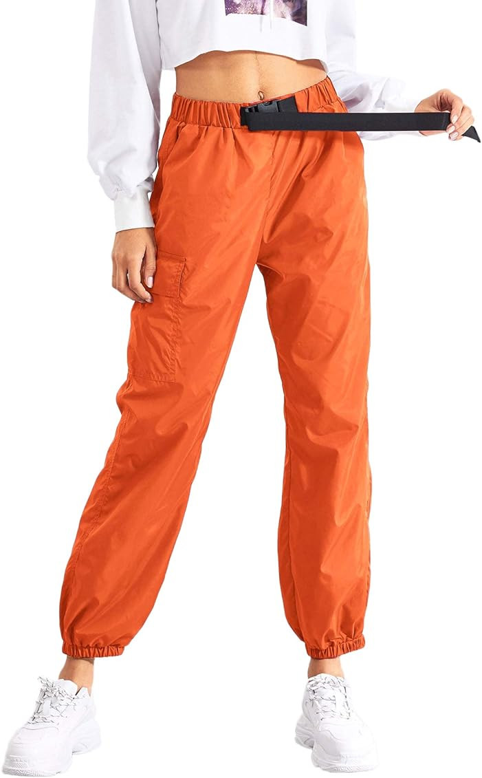 Floerns Women's Drawstring Pockets Casual Neon Joggers Baggy Cargo Pants | Amazon (US)
