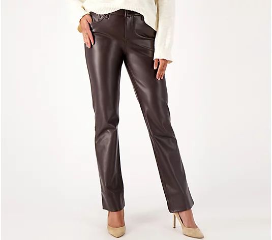 NYDJ Marilyn Straight Faux Leather Pants- Cordovan - QVC.com | QVC