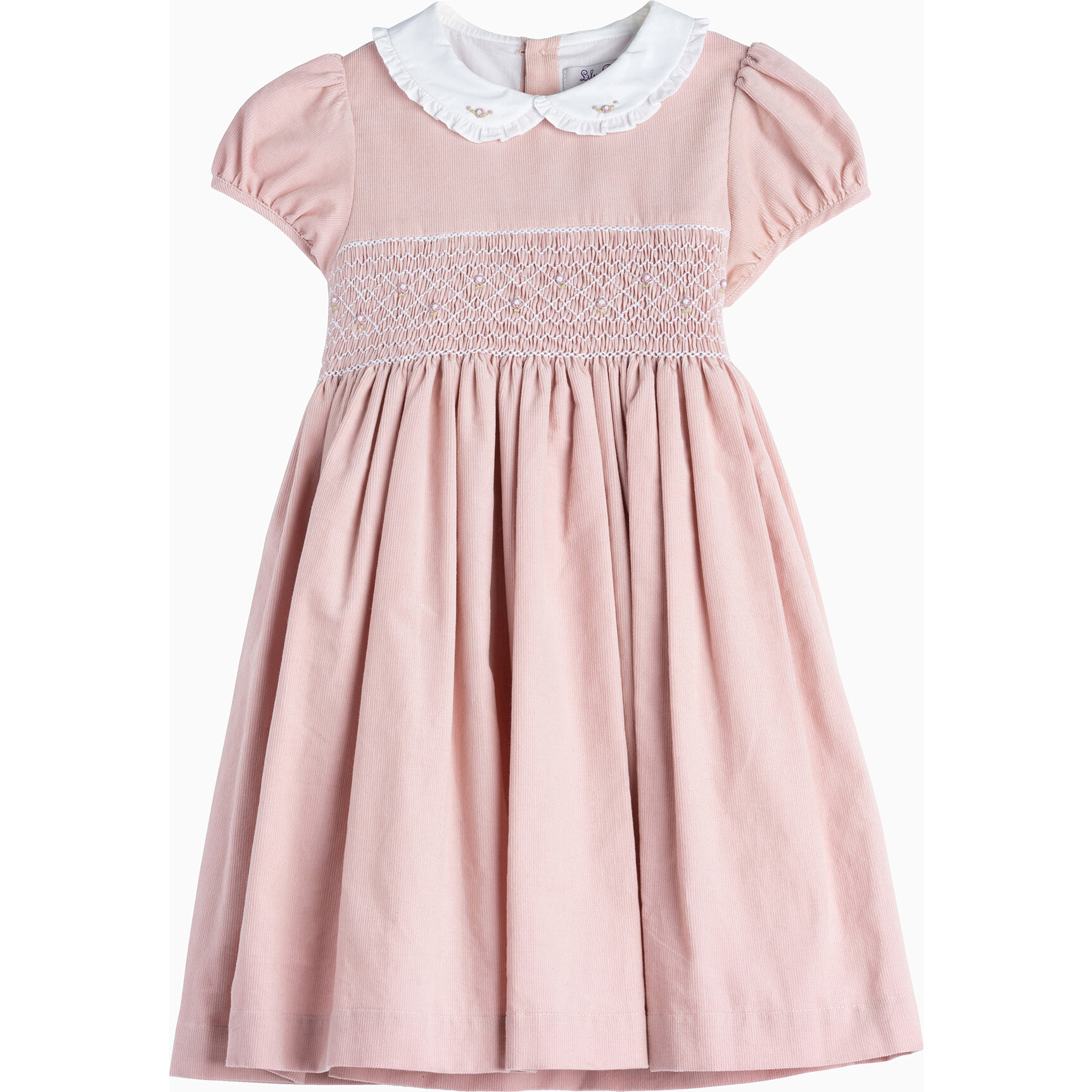 Orla Smocked Dress, Pale Pink Cord | Maisonette