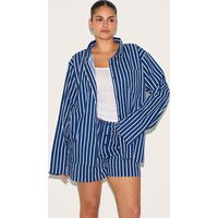 Plus Navy Striped Oversized Long Sleeve Shirt | PrettyLittleThing UK