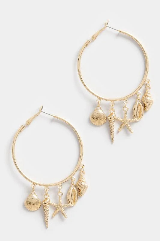 Gold Tone Starfish Charm Hoop Earrings | Yours Clothing UK
