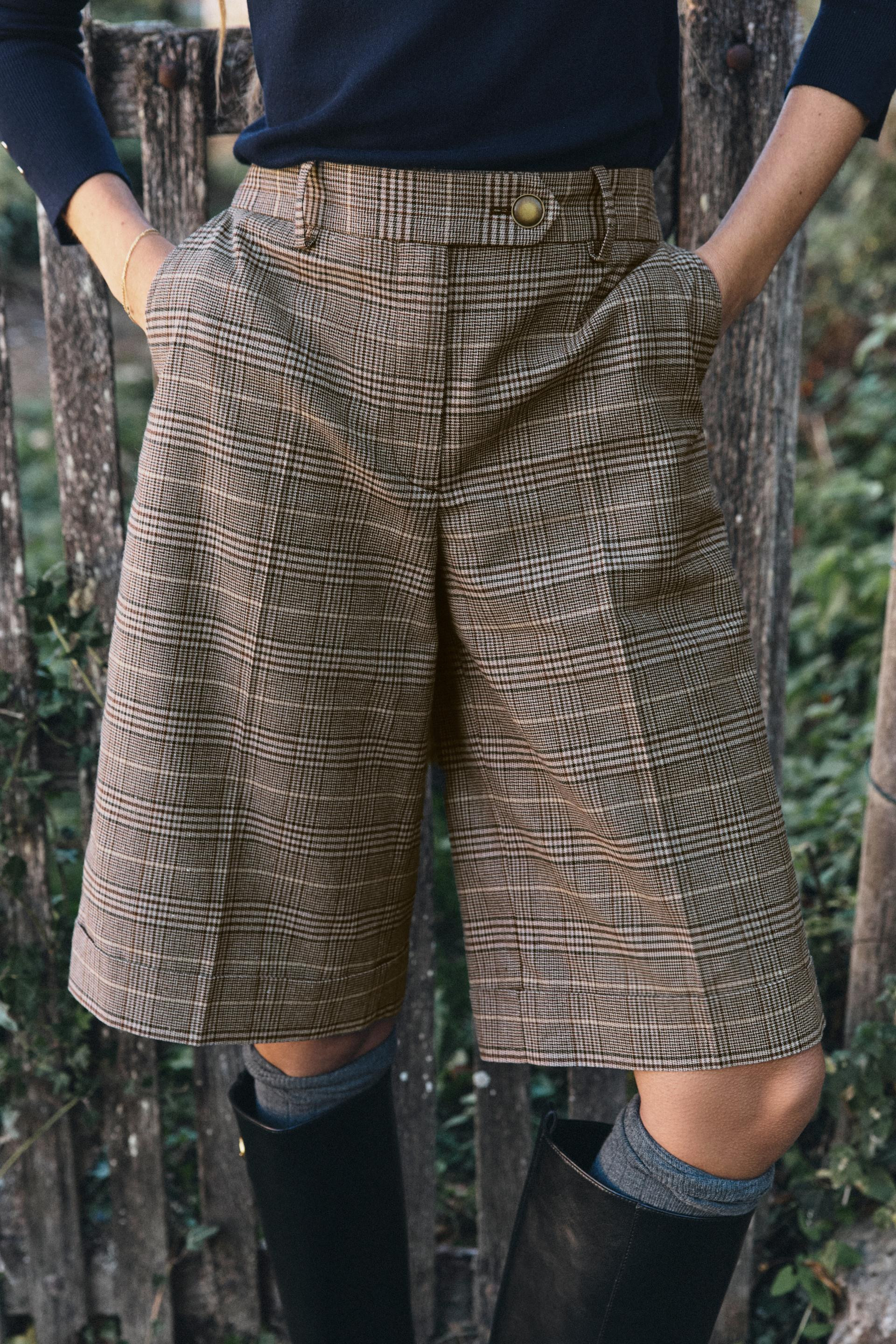Zara - Houndstooth Bermuda Shorts - Brown-Blue - M - Woman | Zara UK