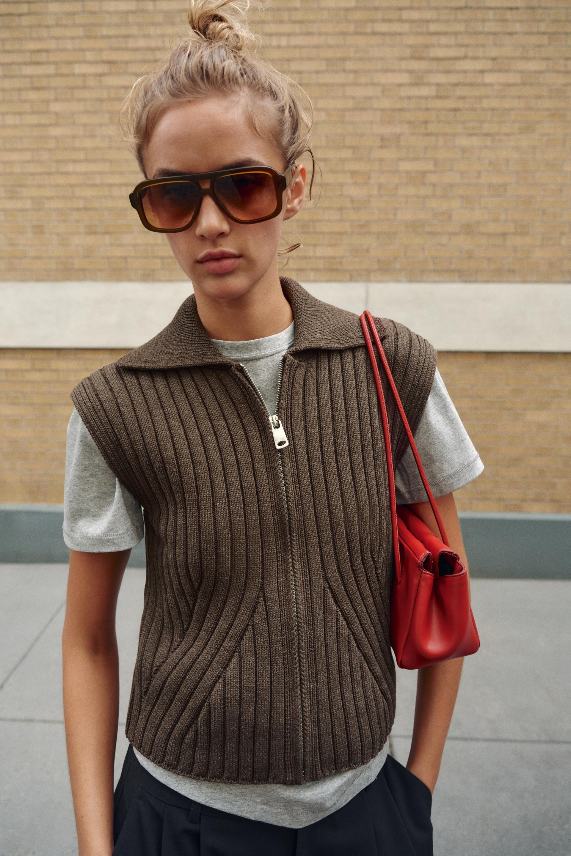 Zara - Rib Knit Vest - Brown - M - Woman | Zara US