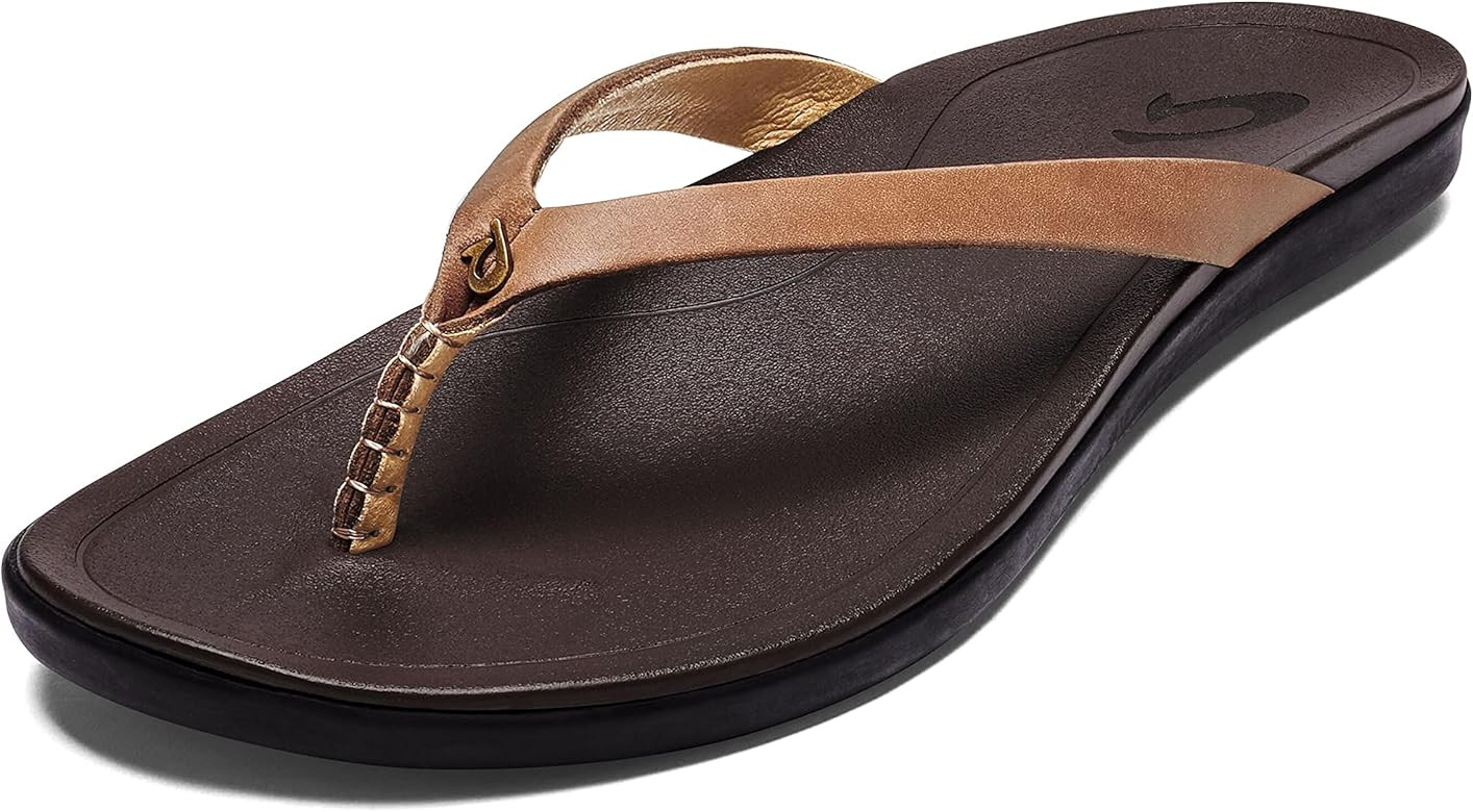 OLUKAI Ho'opio Leather Women's Beach Sandals, Full-Grain Leather Flip-Flop Slides, Modern Low Pro... | Amazon (US)