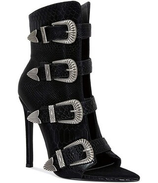 Tjeerd Snake Print Western Buckle Hardware Peep Toe Booties | Dillard's