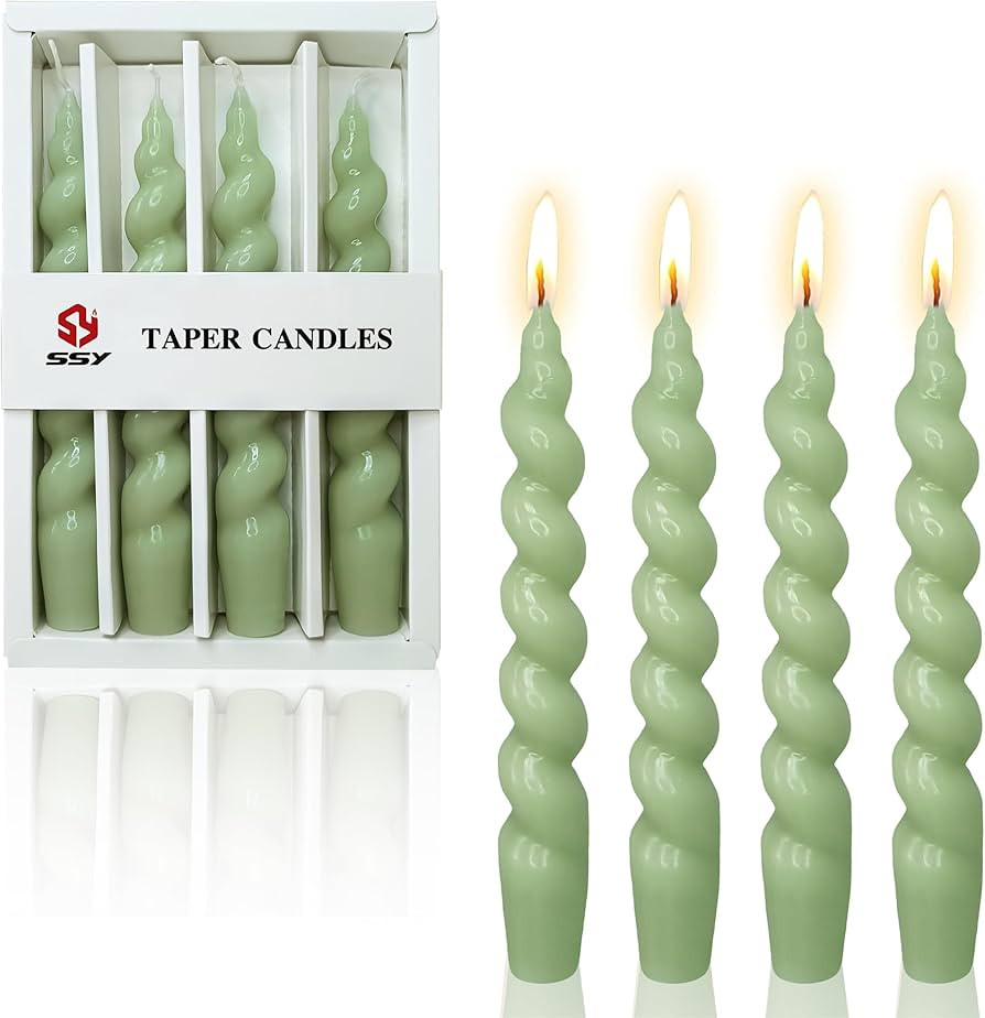 Spiral Taper Candle Dinner Candlesticks - Set of 4 Green Candle Stick Unscented Tapered Candles E... | Amazon (US)