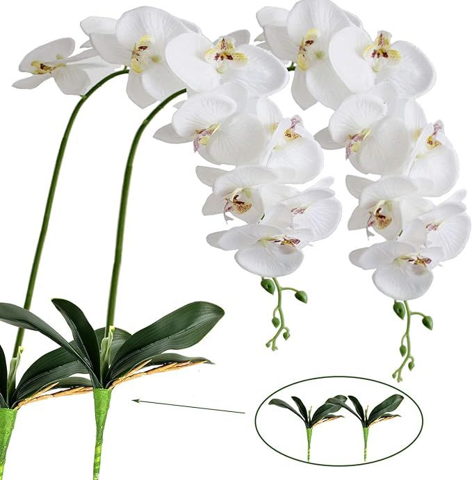 FagusHome 41" Artificial Silk Phalaenopsis Flowers 2 Pcs with 2 Bundles Leaves Artificial Orchid ... | Amazon (US)