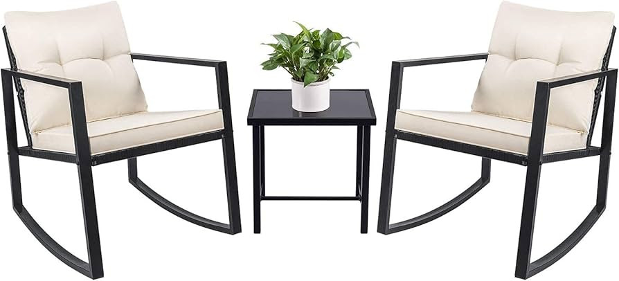 Devoko 3 Piece Rocking Bistro Set Wicker Patio Outdoor Furniture Porch Chairs Conversation Sets w... | Amazon (US)