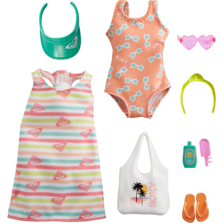 ​Barbie Storytelling Fashion Pack Inspired by Roxy: Striped Dress, Roxy Swimsuit & 7 Beach-Them... | Walmart (US)