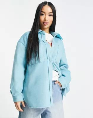 Pieces shacket in pale blue | ASOS (Global)