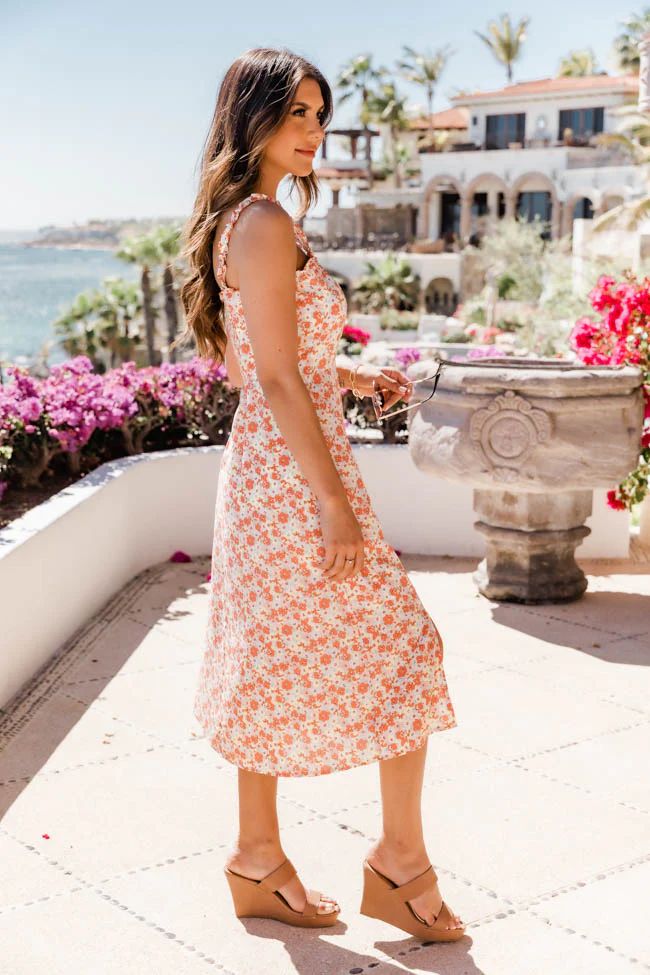 Casual Coincidence Floral Midi Coral Dress | The Pink Lily Boutique
