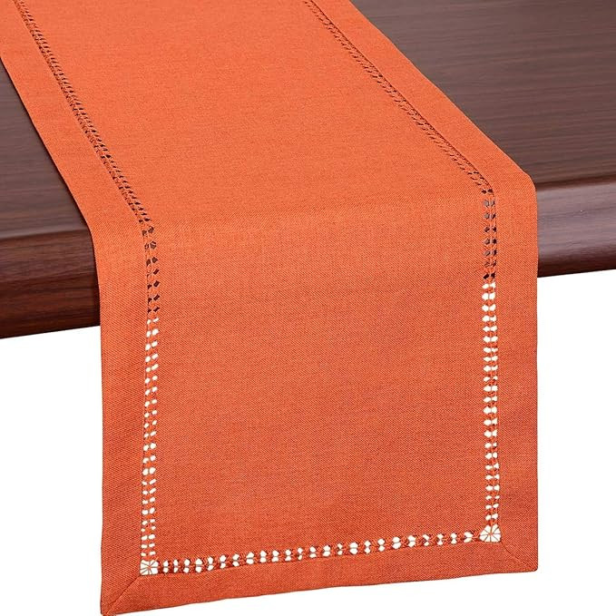 Grelucgo Handmade Hemstitch Orange Thanksgiving Table Runner Or Dresser Scarf, Fall Autumn Decora... | Amazon (US)