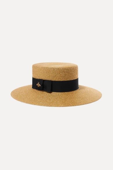 Gucci - Grosgrain-trimmed Glittered Straw Hat - Gold | NET-A-PORTER (UK & EU)