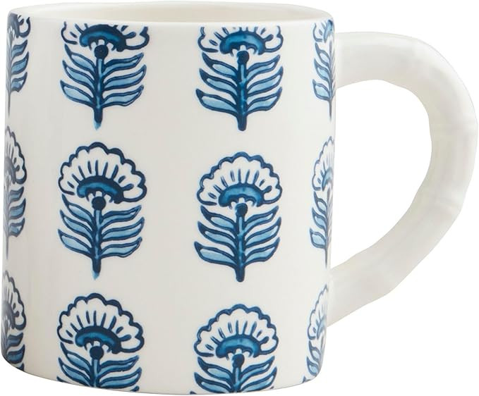 Mud Pie 15 oz Block Print Mug, Blue | Amazon (US)