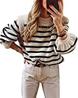 PRETTYGARDEN Women's Sweaters Casual Winter Long Lantern Sleeve Crewneck Ribbed Knit Pullover Str... | Amazon (US)