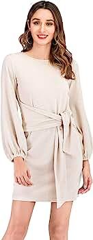 R.Vivimos Women's Autumn Winter Cotton Long Sleeves Elegant Knitted Bodycon Tie Waist Sweater Pen... | Amazon (US)