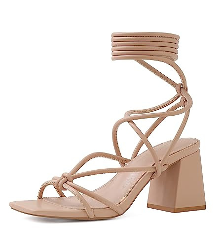 Amazon.com | Shoe'N Tale Lace Up Heels for Women Ankle Strappy Gladiator High Heeled Sandals Chun... | Amazon (US)
