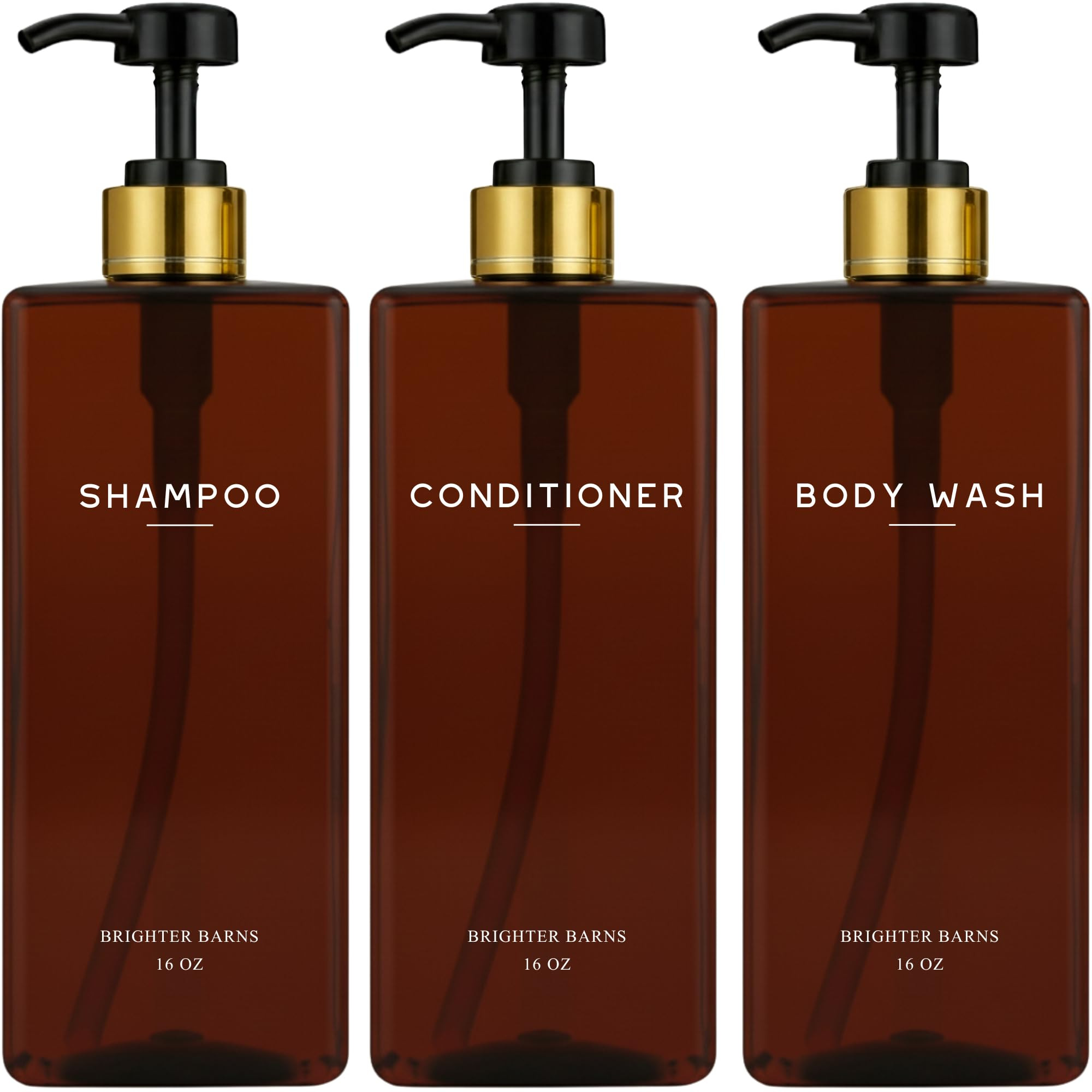 Amber Shampoo and Conditioner Dispenser Set by Brighter Barns - Empty Body Wash Bottle with Pump ... | Amazon (US)