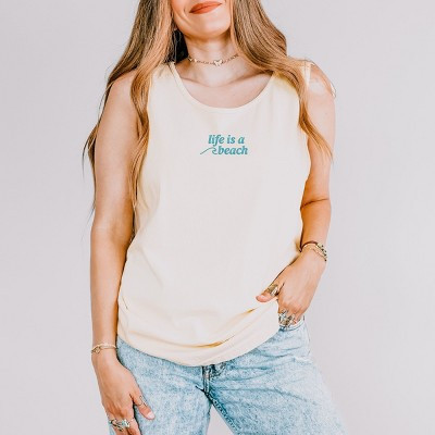 Embroidered Life Is A Beach Wave - Women's Garment Dyed Graphic Tank Top | Target
