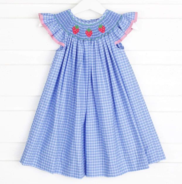 Strawberry Fields Smocked Dress Light Blue Windowpane | Classic Whimsy