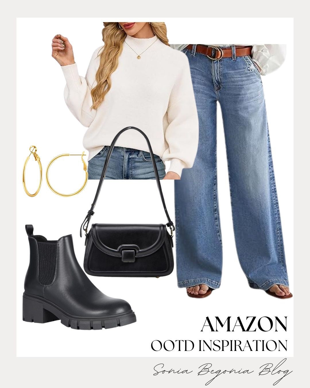 OUTFIT of the Day: Cozy Knits, Chelsea Boots, & Wide-Leg Denim! ☁️

Embrace the clean girl aesthetic with this perfectly balanced everyday winter look! ❄️

We are obsessed with the statement piece: a crisp ivory mock-neck sweater featuring trendy lantern sleeves for a cozy yet elevated silhouette. Balance the soft knit with a pair of classic, relaxed-fit wide-leg blue jeans held together by a timeless leather belt. Finish the look with sleek, modern accessories: a structured black flap shoulder bag, chunky black leather Chelsea boots, and simple gold hoop earrings for a touch of polished glam—all for under $50!

#OOTD
#OutfitOfTheDay
#WinterFashion
#AmazonFashion
#WideLegJeans
#DenimStyle
#ChelseaBoots
#MockNeckSweater
#CleanGirlAesthetic
#BlackHandbag
#GoldHoops
#AffordableStyle
#LTKStyle
#CasualChic
#StylingInspo


#LTKootd #LTKFindsUnder50 #LTKSeasonal