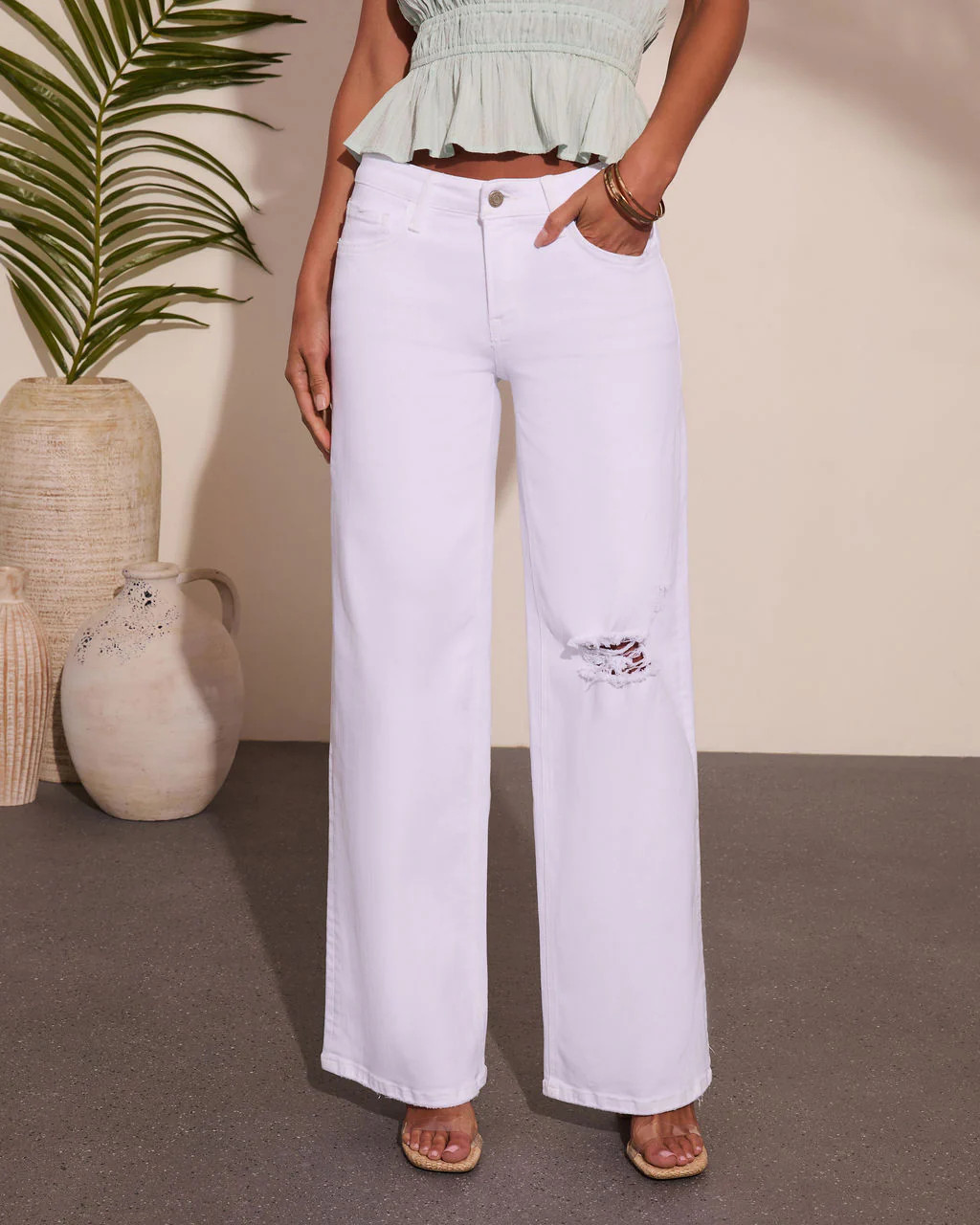 Lauraine Stretch Mid Rise Wide Leg Distressed Jeans | VICI