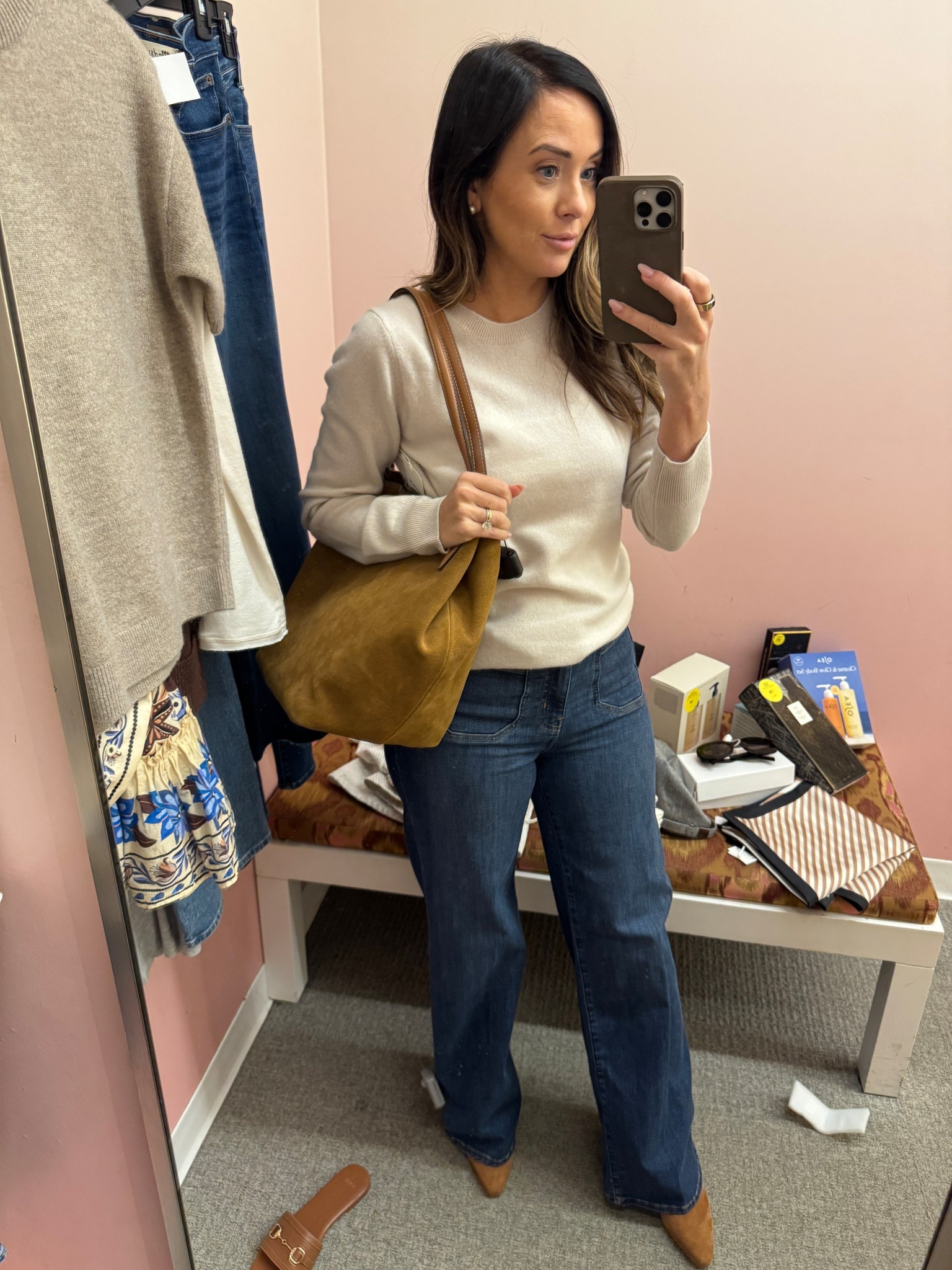Wide leg jeans, cashmere sweater, suede tote bag, suede booties, cognac booties, Nordstrom sale, fall style, NSALE

#LTKSaleAlert #LTKFindsUnder100 #LTKPetite