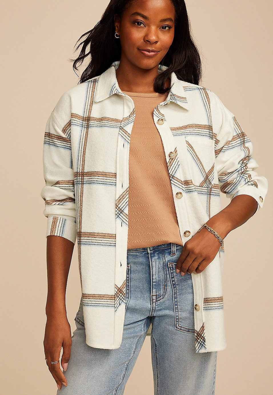 Plaid Fleece Shacket | Maurices