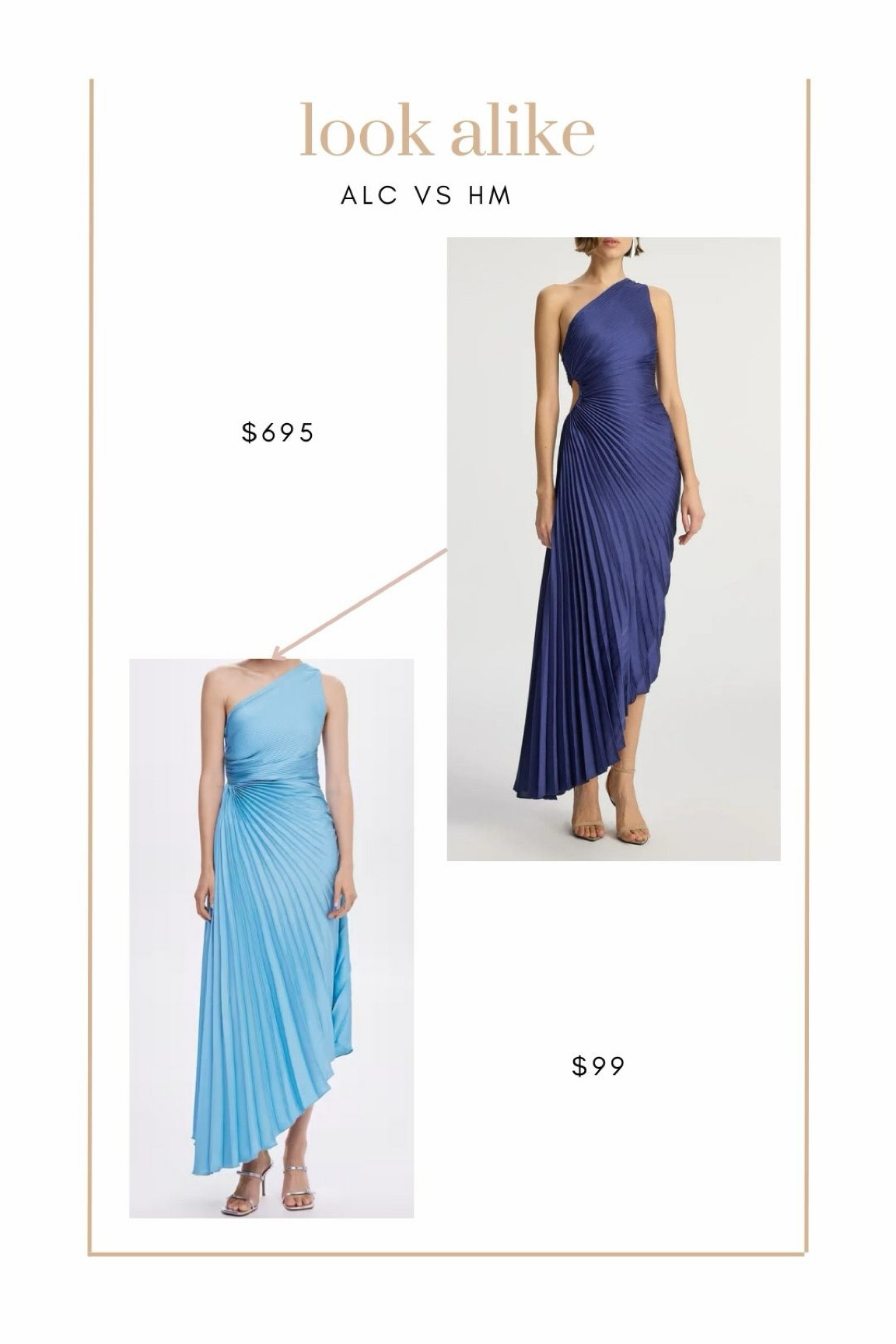 ALC look alike wedding guest dress from HM — One shoulder pleated blue