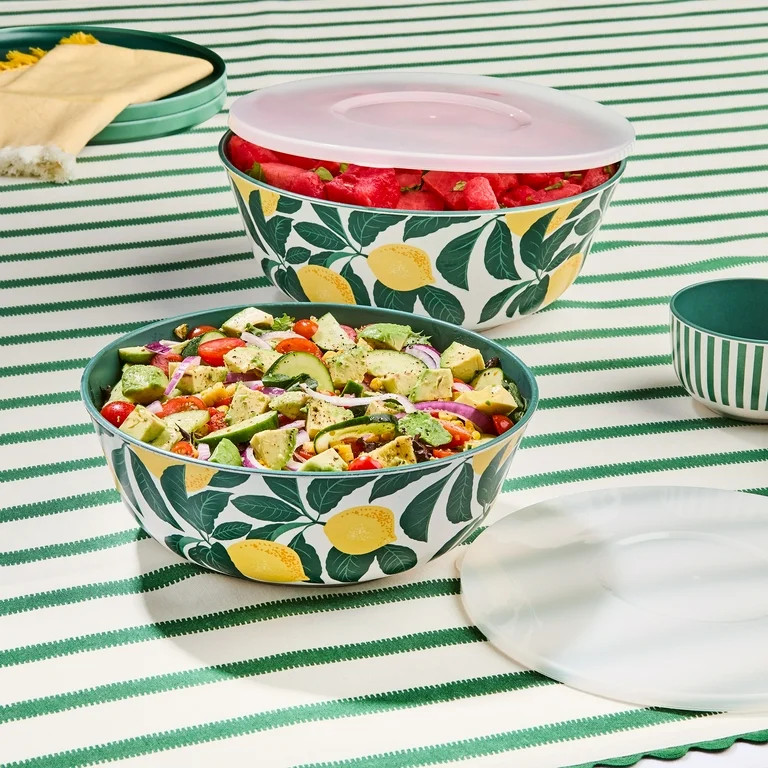 Mainstays by Becky G. & Alejandra Bamboo Melamine 4-Piece Serve Bowl Set, Lemon & Green | Walmart (US)