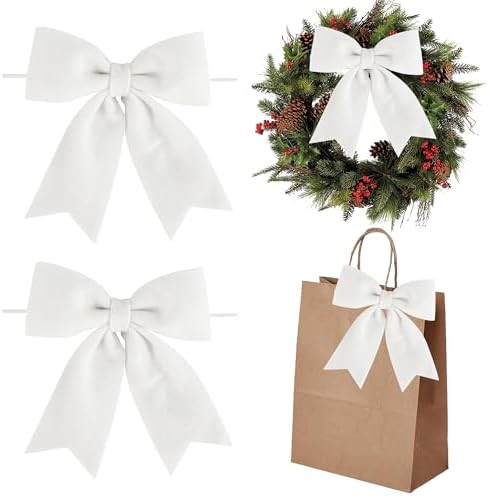 AIMUDI White Bows for Christmas Tree 5'' Hand Felted Christmas Bows for Gift Wrapping Premade Bow... | Amazon (US)
