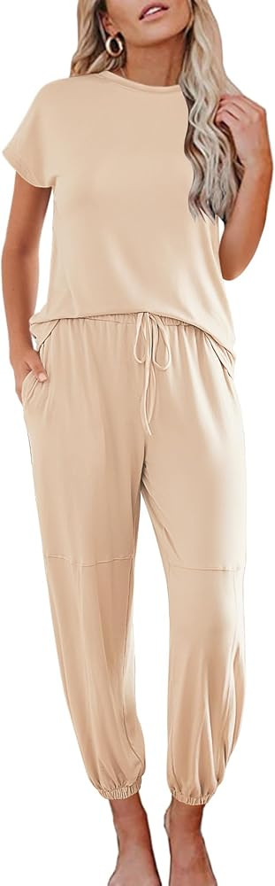 Ekouaer Pajamas for Women 2 Piece Lounge Sets Cap Sleeve Loungewear Top with Joggers Pants S-XXL | Amazon (US)