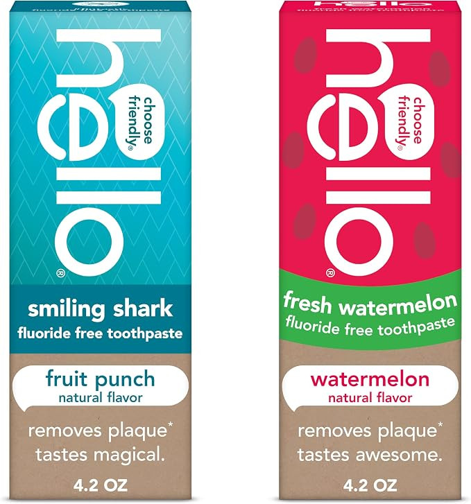 Hello Smiling Shark and Fresh Watermelon Fluoride Free Kids Toothpaste Pack, Includes 4.2 oz Smil... | Amazon (US)