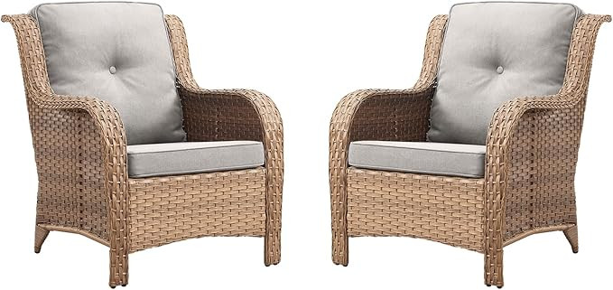 Patio Furniture Chairs Outdoor Chair - 2 Piece Wicker Rattan Chairs Set with High Back and Deep S... | Amazon (US)