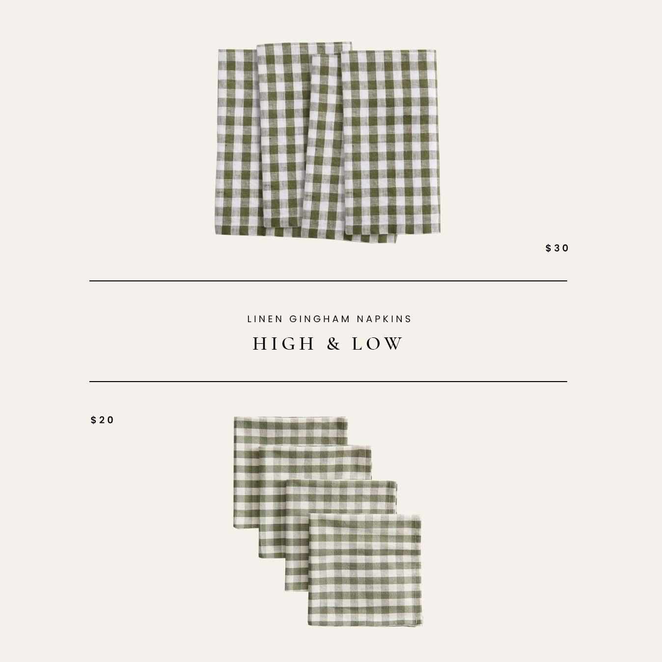 High / Low : Linen Gingham Napkins 

 

#LTKHome #LTKFindsUnder50