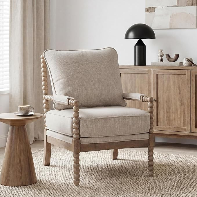 DUHOME Linen Fabric Spindle Accent Chair with Wood Frame,Modern Accent Chairs with Padded Spring ... | Amazon (US)