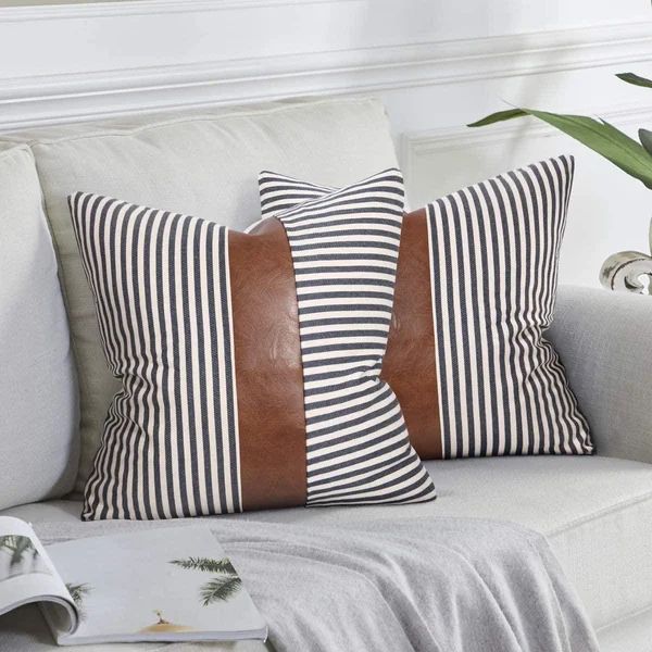 Kulvinder Striped Faux Leather Pillow Cover (Set of 2) | Wayfair North America