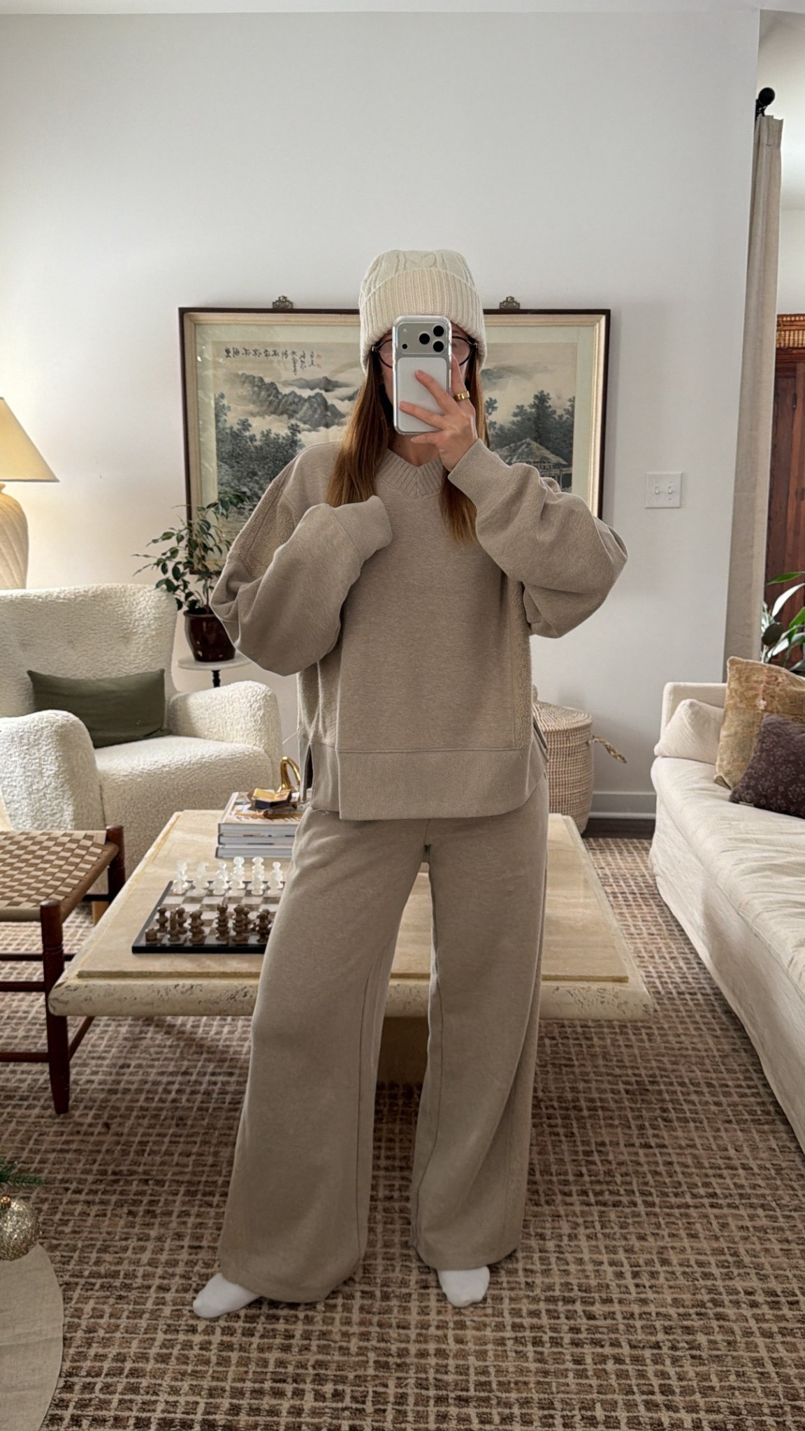 12/15/25 my cozy loungewear outfit from Aerie, linking the matching top and bottoms. This set is so comfy, perfectly baggy, and intentionally oversized — ideal for winter lounge days or an effortless apres-ski vibe. For sizing reference, I’m wearing an extra small in the bottoms and a small in the top, and both pieces definitely run big for that relaxed, cozy fit.

#LTKGiftGuide #LTKHoliday #LTKootd