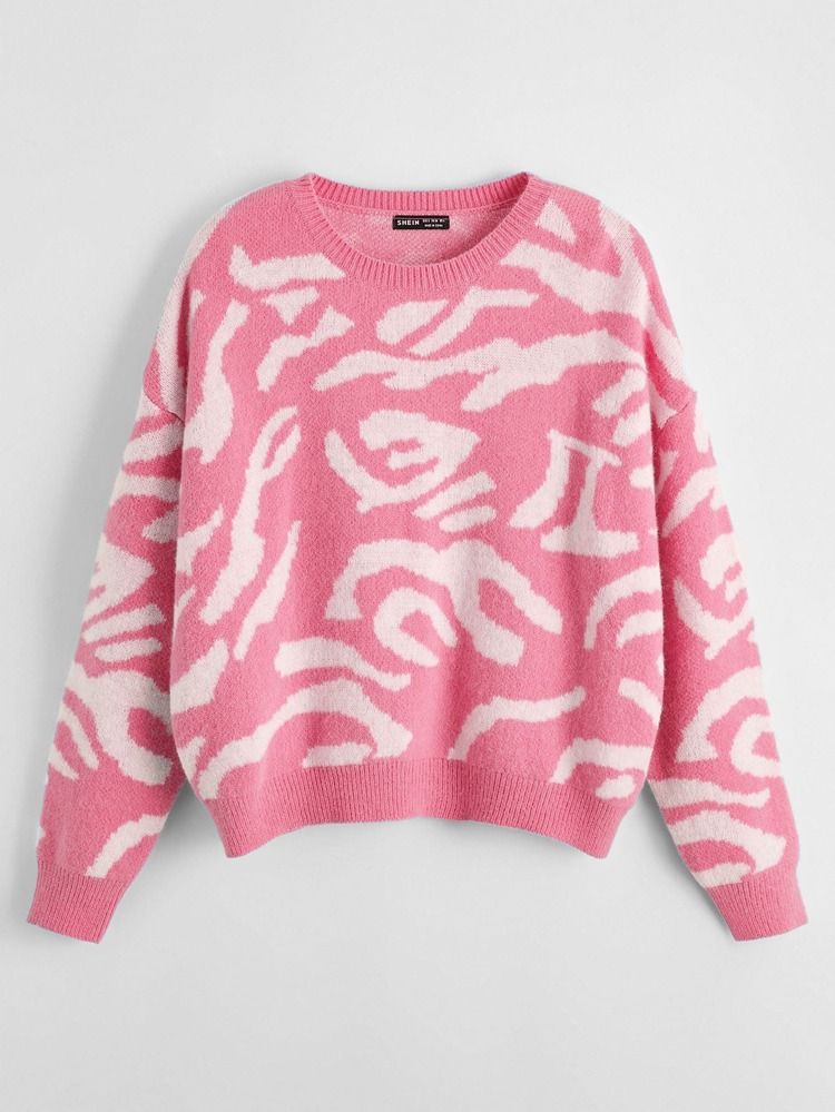 Allover Pattern Drop Shoulder Sweater | SHEIN