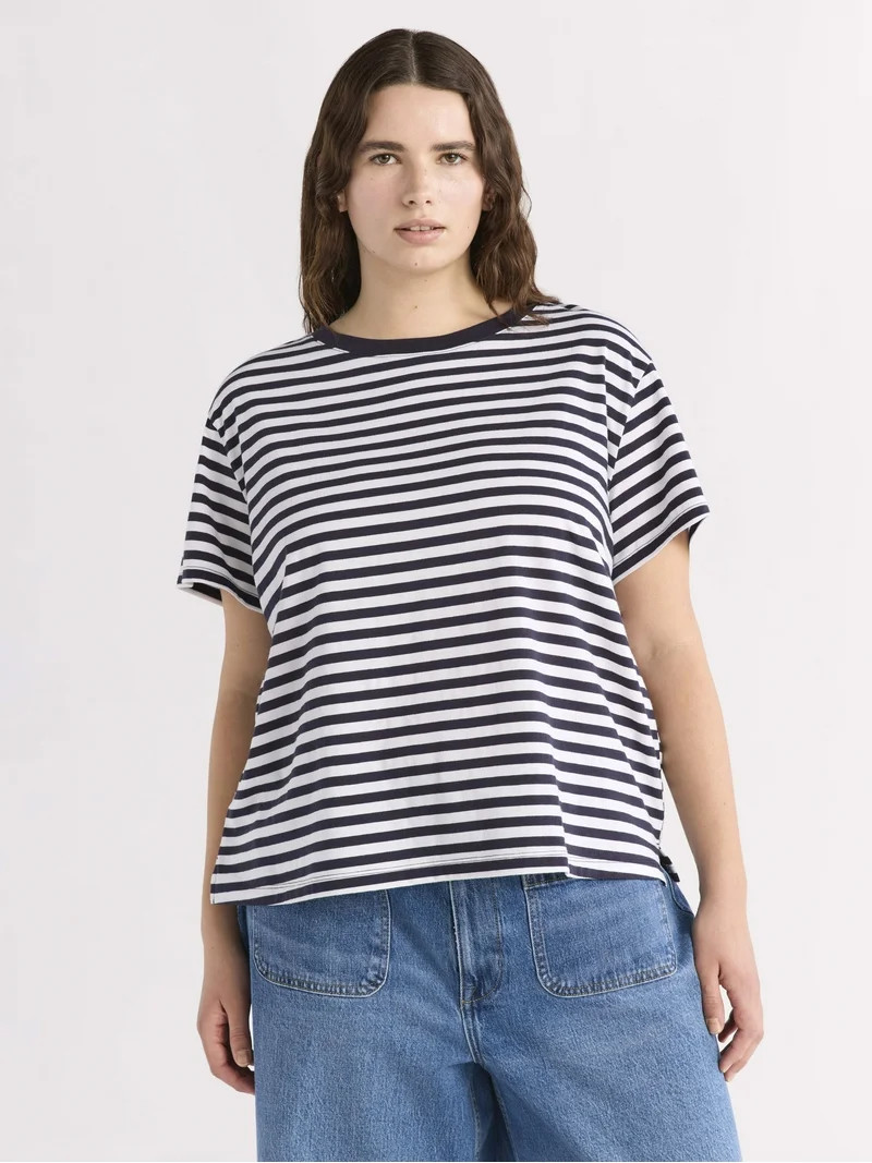 Free Assembly Women's and Women's Plus Cotton Cropped Boxy Tee with Short Sleeves, Sizes XS-4X | Walmart (US)