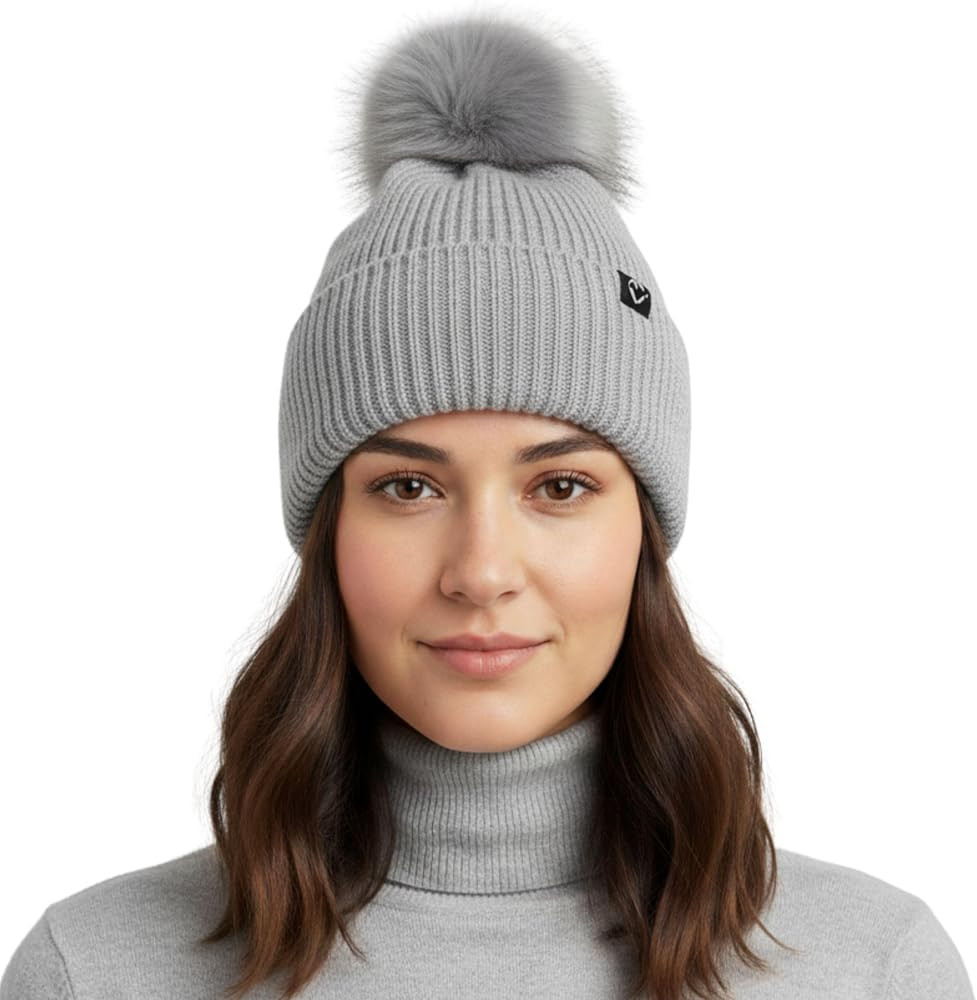 Funky Junque Basics Womens Pom Pom Beanie Winter Hats Cute Soft Warm Stocking Caps Ribbed Knit Co... | Amazon (US)
