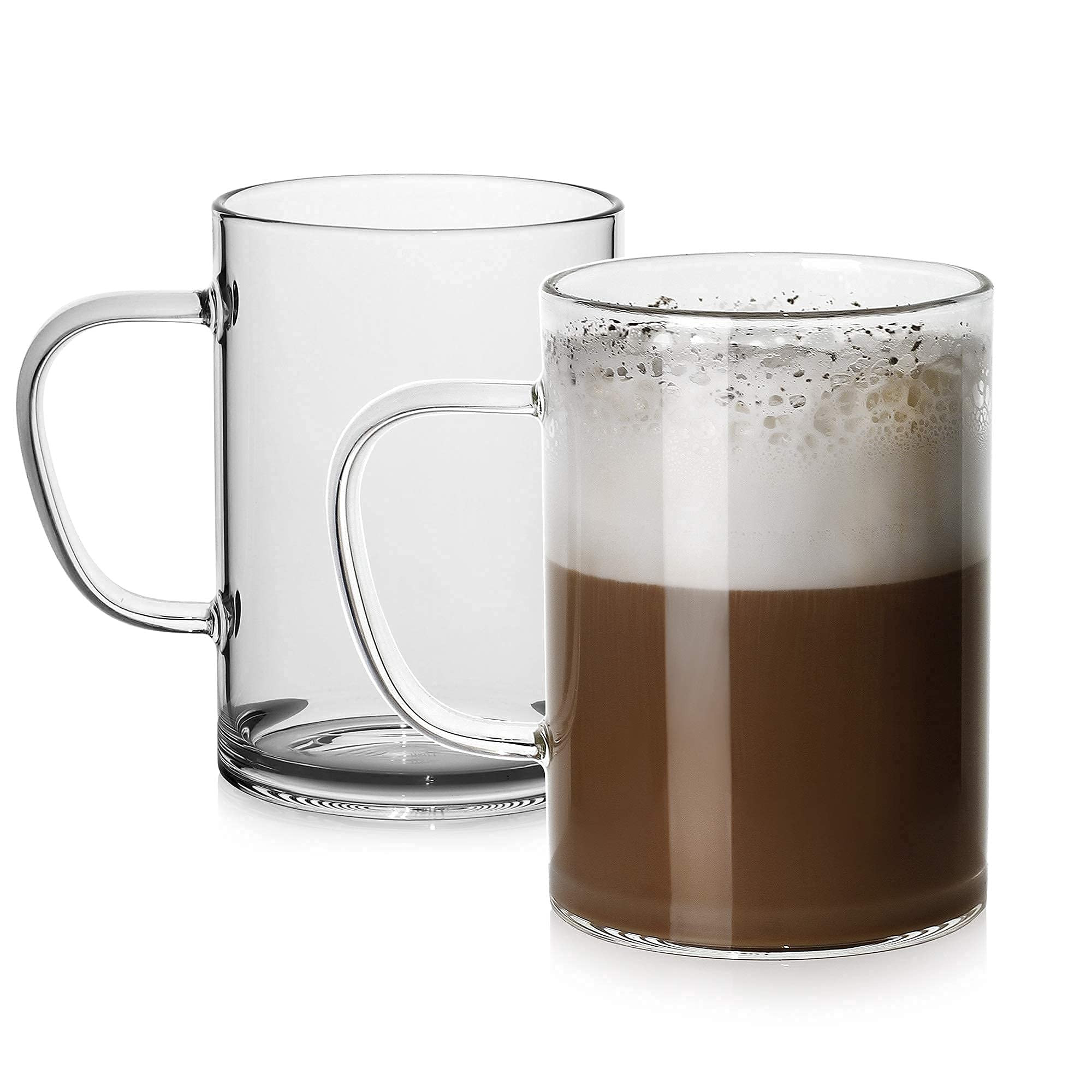 LUXU Glass Coffee Mugs 16 oz,Set of 2 Large Glass Coffee Cups Clear Tea Cups,Iced Coffee Glasses,... | Amazon (US)