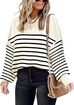 ETCYY Oversized Sweaters for Women Fall 2022 Trendy Crewneck Batwing Long Sleeve Knit Tops Side S... | Amazon (US)