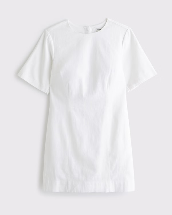Women's Short-Sleeve Linen-Blend Button Mini Dress | Women's Dresses & Jumpsuits | Abercrombie.co... | Abercrombie & Fitch (US)