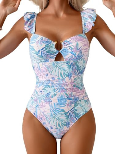 Eomenie Women's One Piece Swimsuit Tummy Control Bathing Suit Ruffle Cutout Slimming Swimwear | Amazon (US)