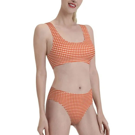 Picia Orange Gingham Women s High Waisted Bikini Scoop Neck Swimsuit Two Pieces Bathing Suit-X-Large | Walmart (US)