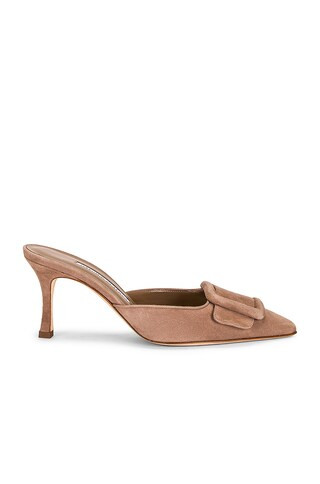 Manolo Blahnik Maysale 70 Suede Mule in Nude | FWRD 